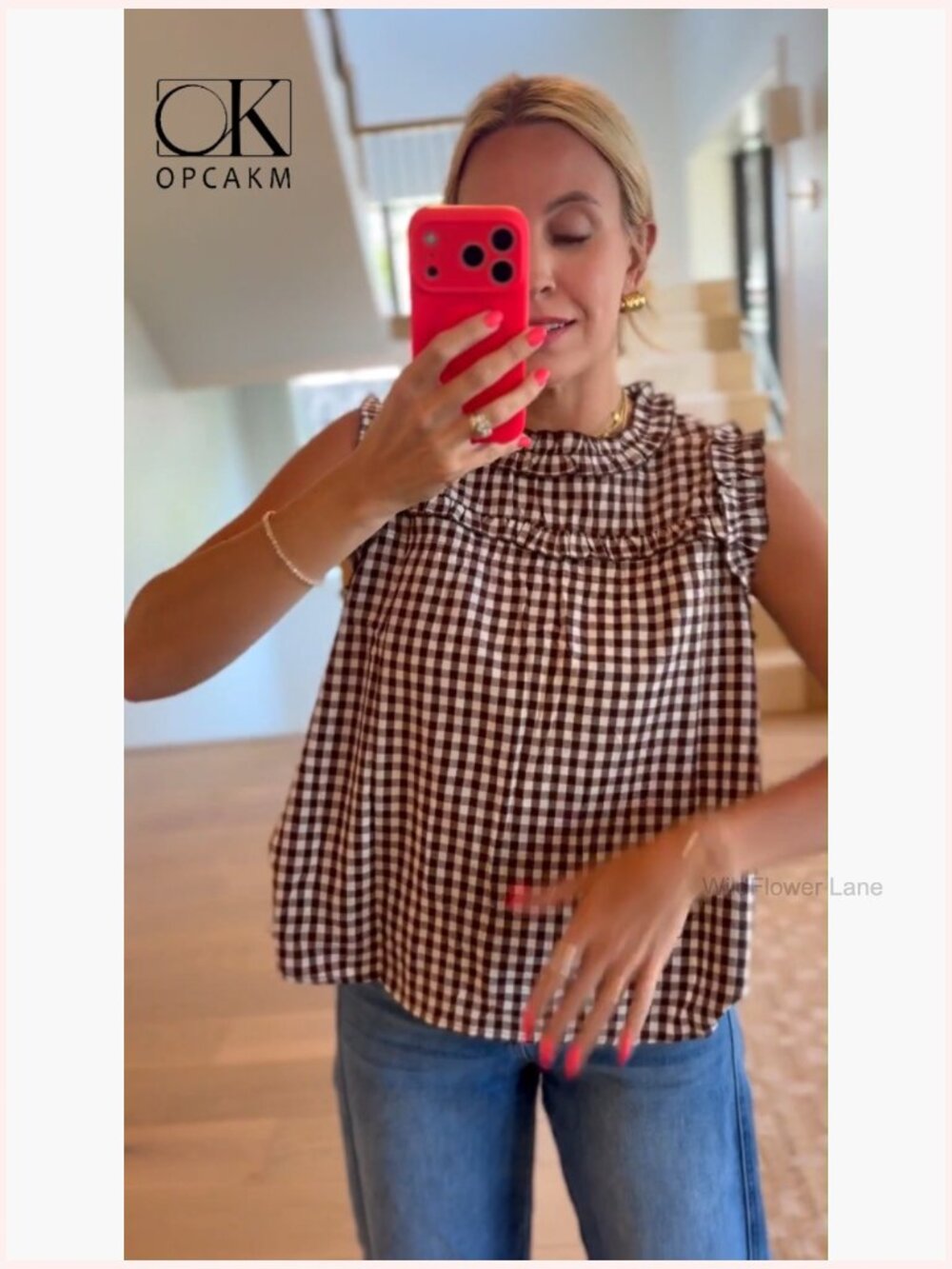 Babydoll Sleeveless Peplum Plaid Blouse Cotton Summer Top - Picture 7 of 7